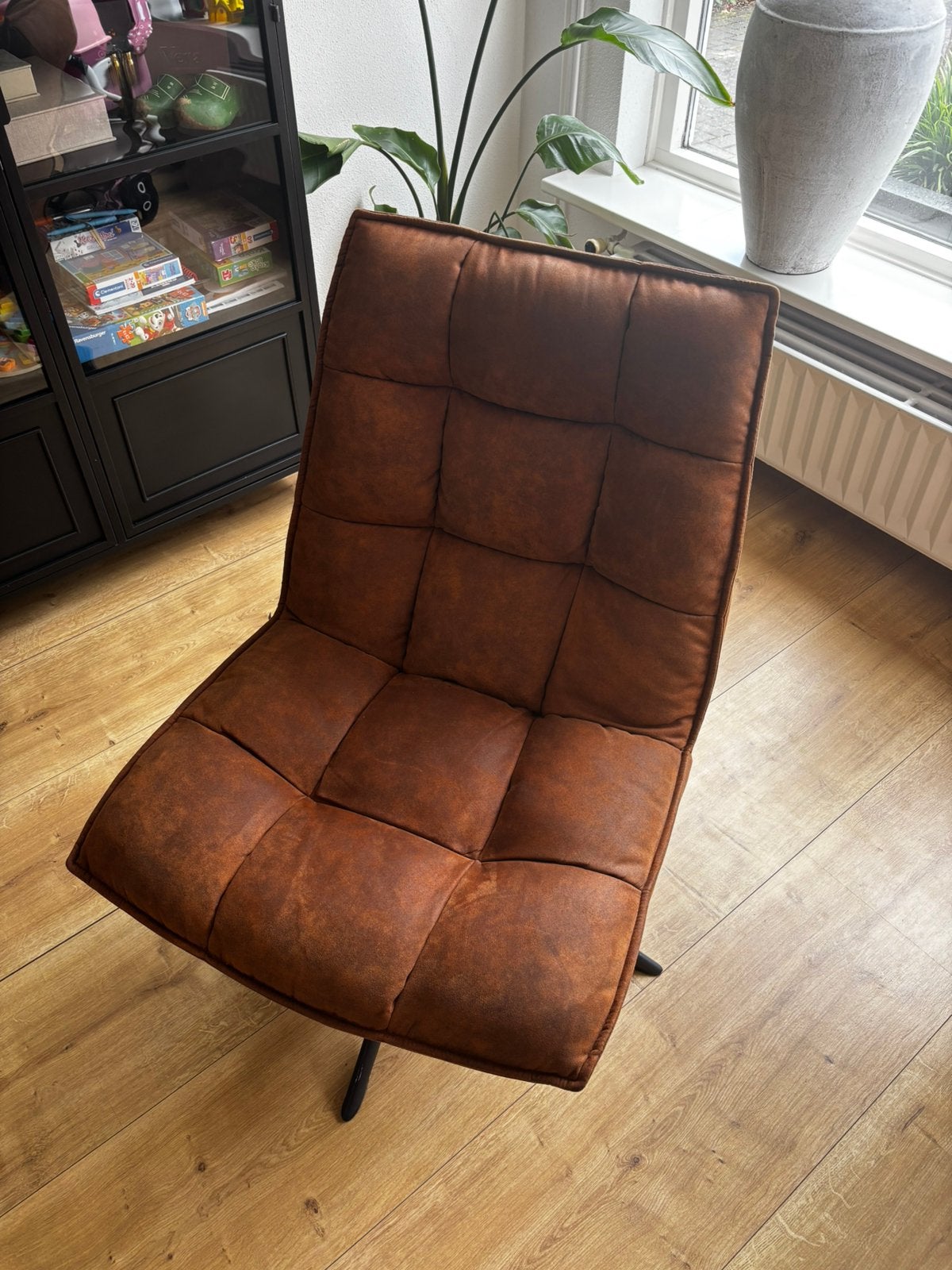 Woood Fauteuil Jouke Cognac Kleur - Comfortabele Relaxstoel, Ophalen, 75 tot 100 cm, Zo goed als nieuw, Stof