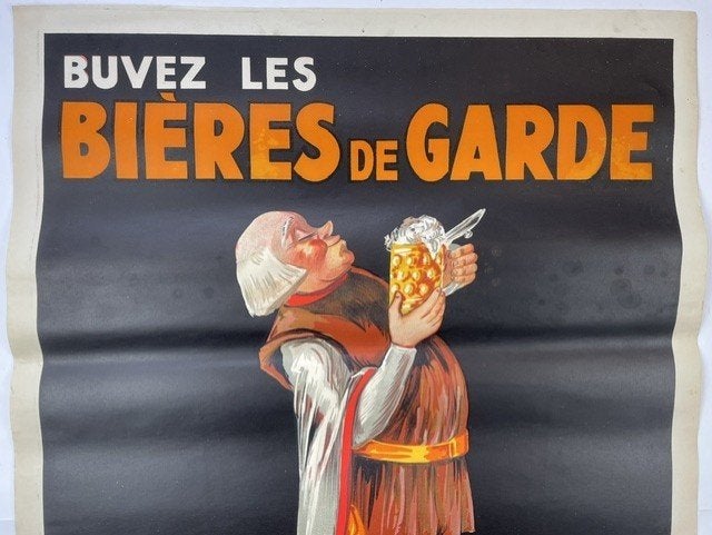 Oude bier poster Biere de Garde 1930, Verzamelen, Ophalen of Verzenden, Gebruikt, Reclamebord, Plaat of Schild, Overige merken