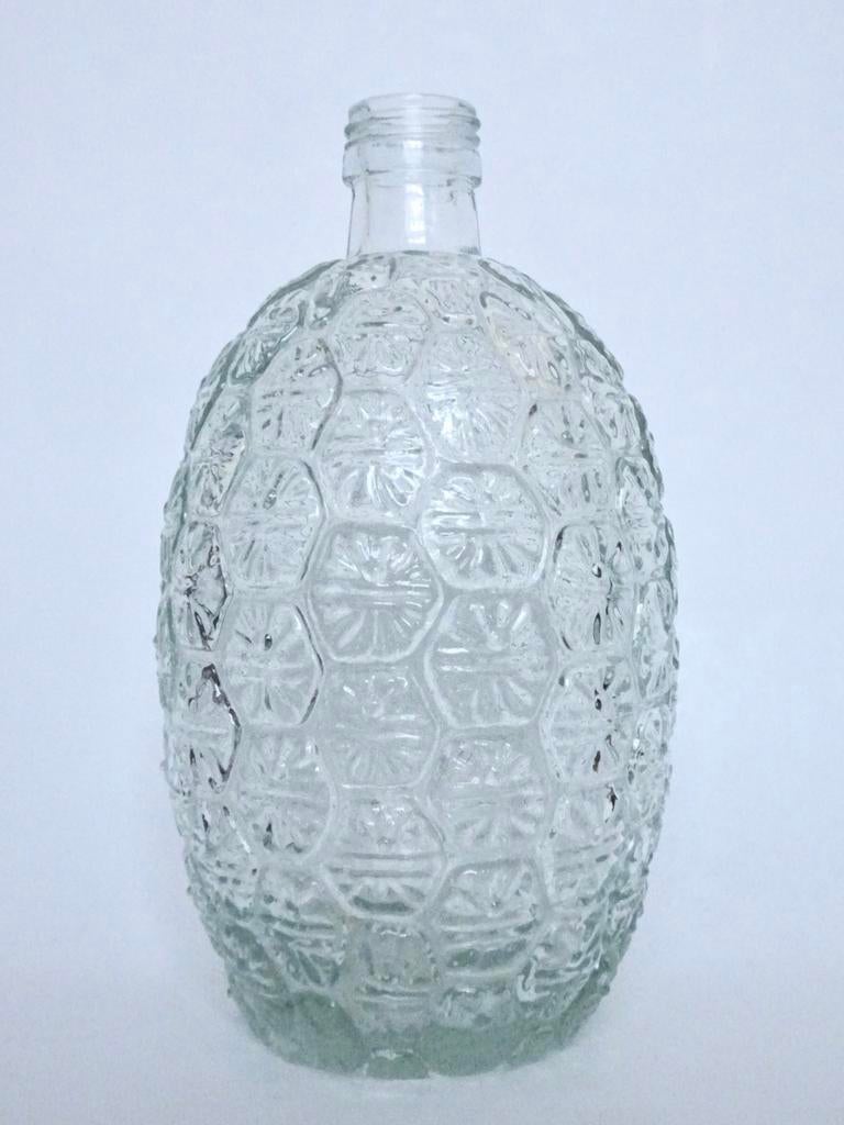 Grote vintage 60s 70s fles glas vaas ananas design retro, Ophalen, Minder dan 50 cm, Groen, Glas