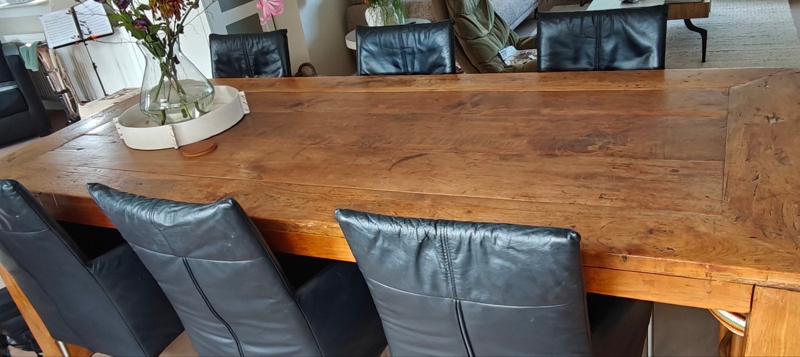 TeKoop; 6 zwarte leren stoelen, Ophalen, Zwart