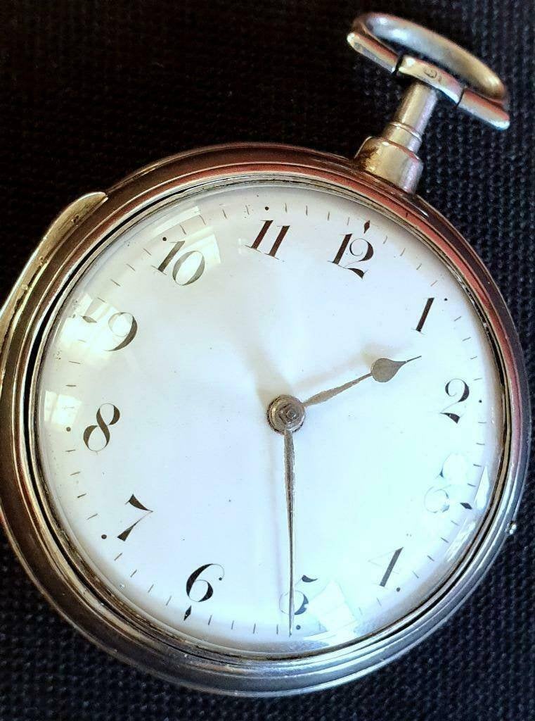 GROOT zakhorloge zilver SPILLEGANG DUBBELE KAST London 1812, Ophalen of Verzenden, Overige materialen
