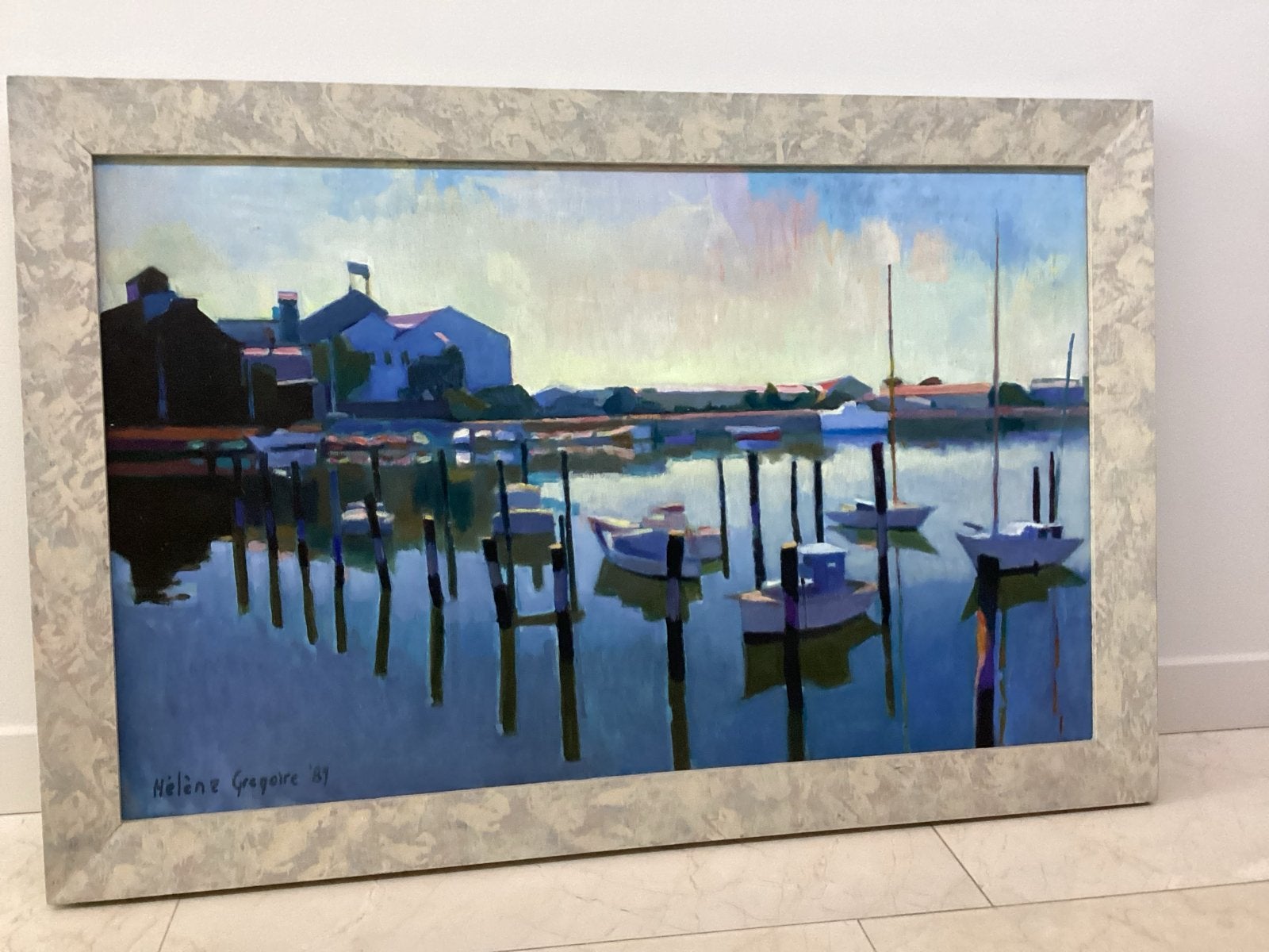 Schilderij Helene Gregoire - Haven met boten, Ophalen, Maritiem / water, Gedateerd, Doek