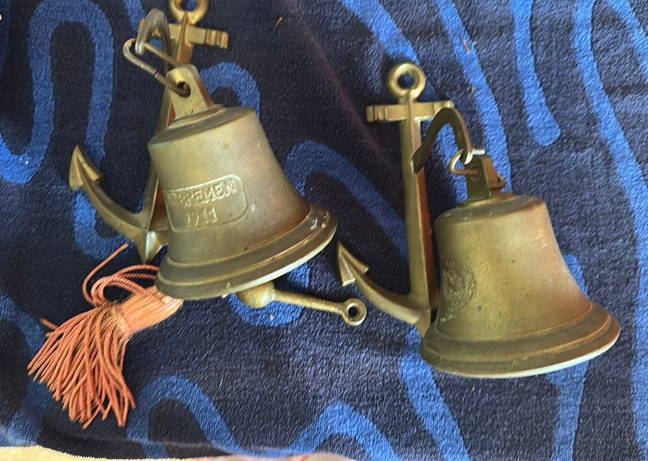 2x koperkleurige  scheepsbellen MS Bremen 1911, replica’s, Ophalen of Verzenden, Gebruikt, Overige typen