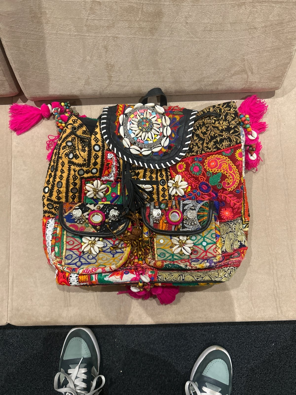 Boho Handgemaakte Hippie Rugzak met Schelpen en Kwastjes, Ophalen of Verzenden, Zo goed als nieuw, Overige kleuren, Overige typen