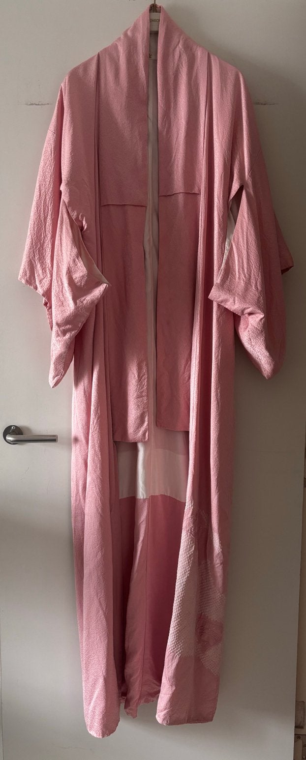 Roze Kimono Badjas met Patroon, Maat 38/40 (M), Ophalen of Verzenden, Roze, Gedragen