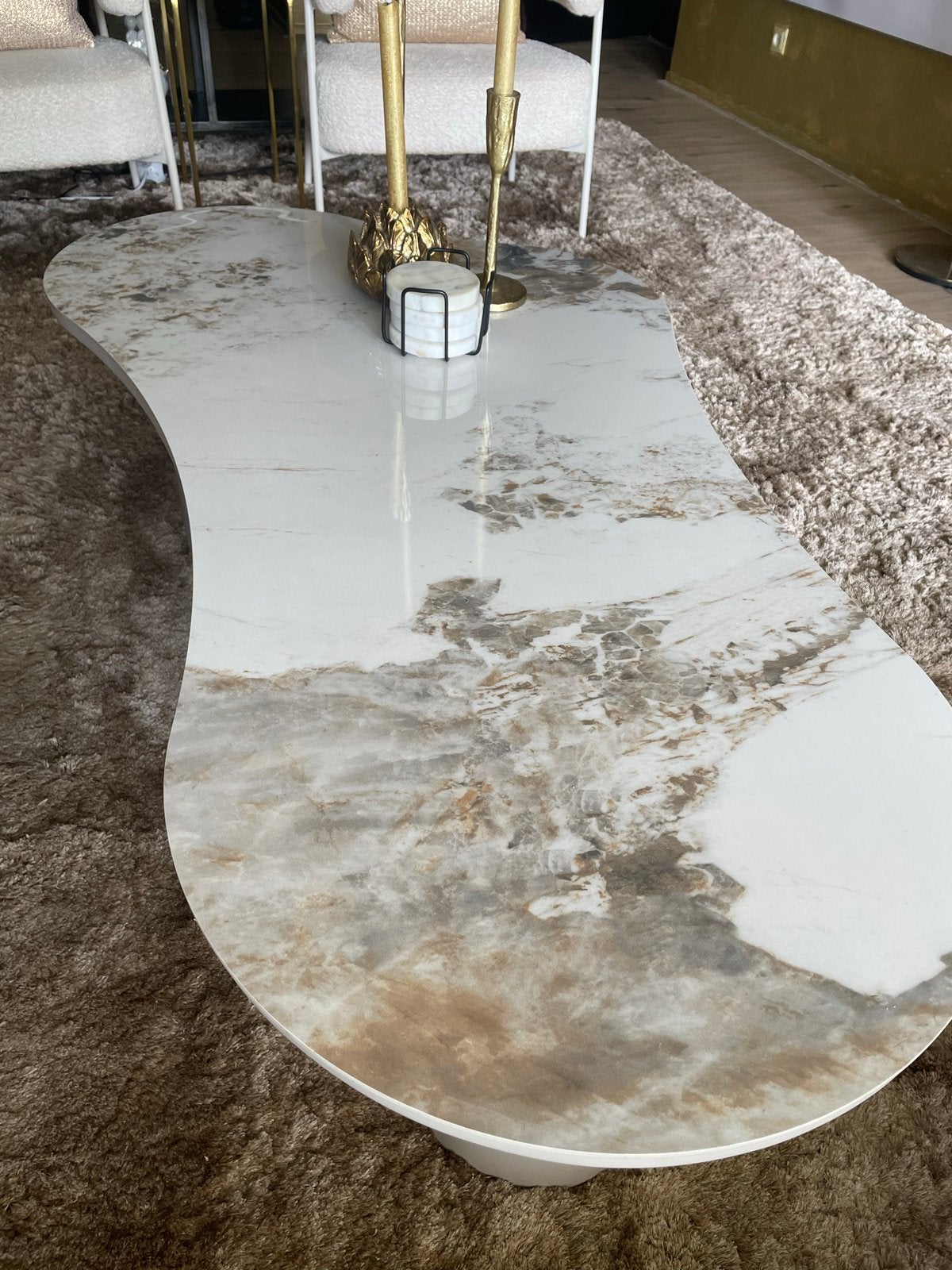 Moderne Salontafel met Marmerlook Blad, Ophalen, Overige materialen, 100 tot 150 cm, 50 tot 100 cm