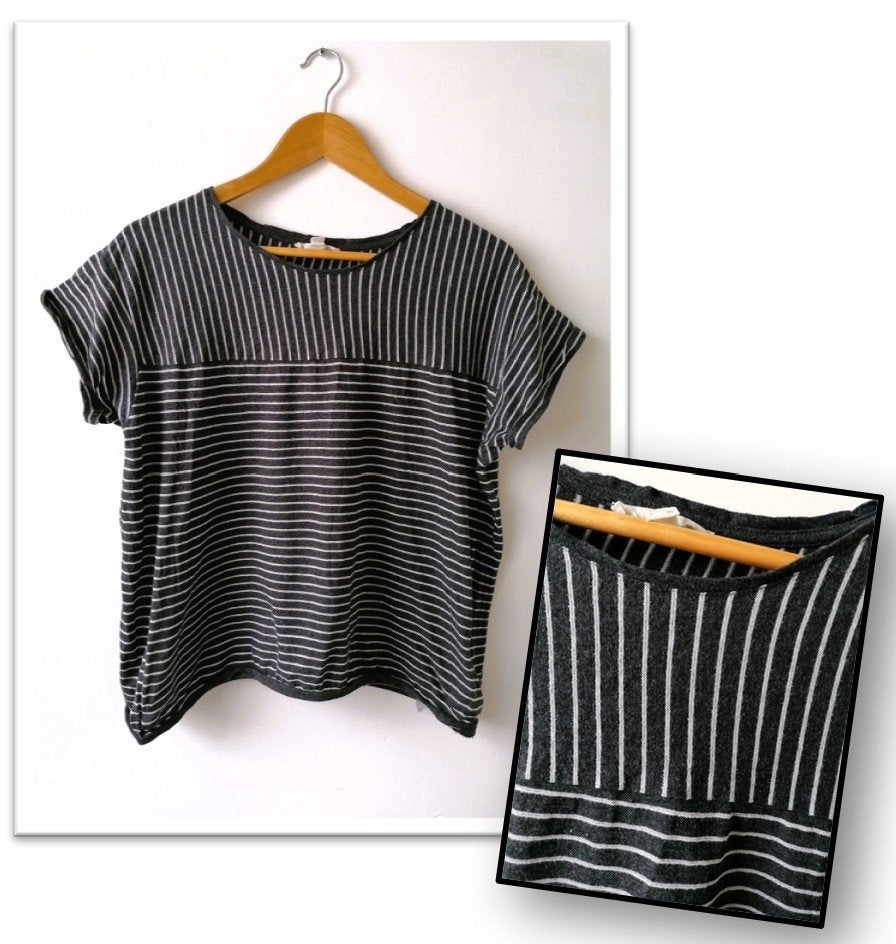 Esprit wijd donker gestreept T-shirt, maat L, Maat 38/40 (M), Bruin, Ophalen of Verzenden, Korte mouw