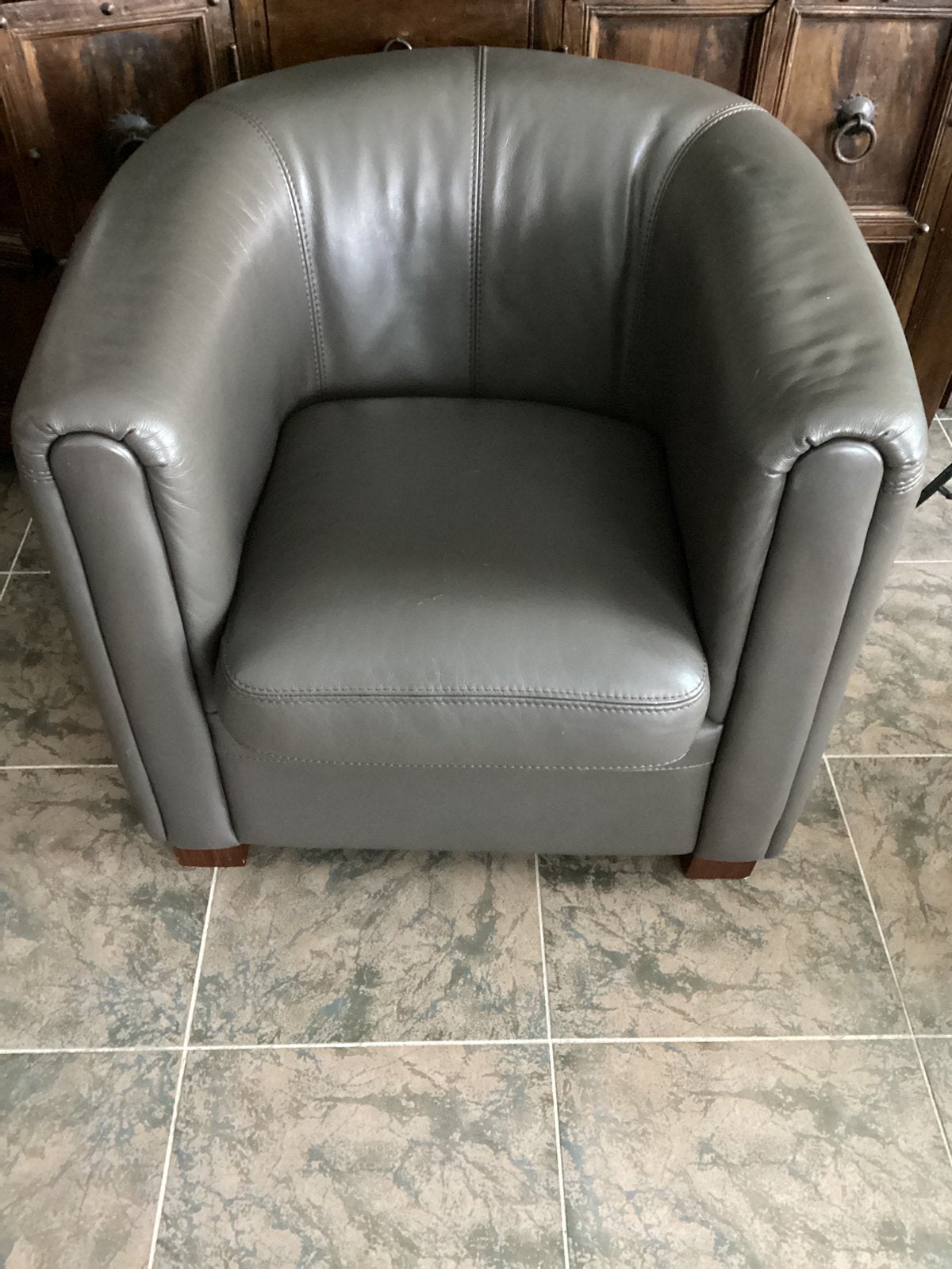 Fauteuil leer taupe, Huis en Inrichting, Ophalen, Gebruikt, 75 tot 100 cm, Leer