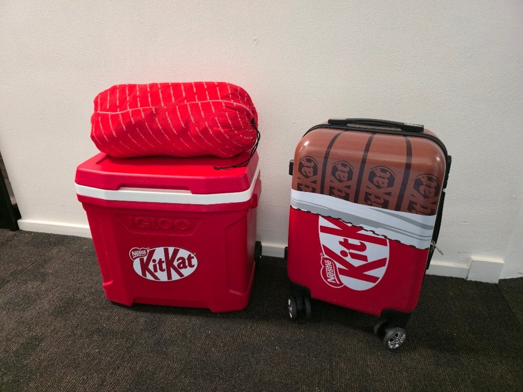 KitKat Slaapzak, Reiskoffer, Zitzak en Koelbox te koop!, Verzamelen, Ophalen of Verzenden, Zo goed als nieuw, Gebruiksvoorwerp