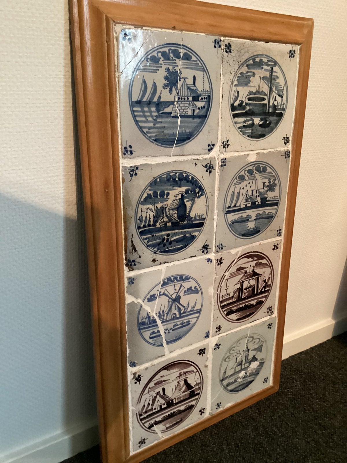 Antieke Delfts Blauwe Tegeltableau met Zeegezichten, Ophalen