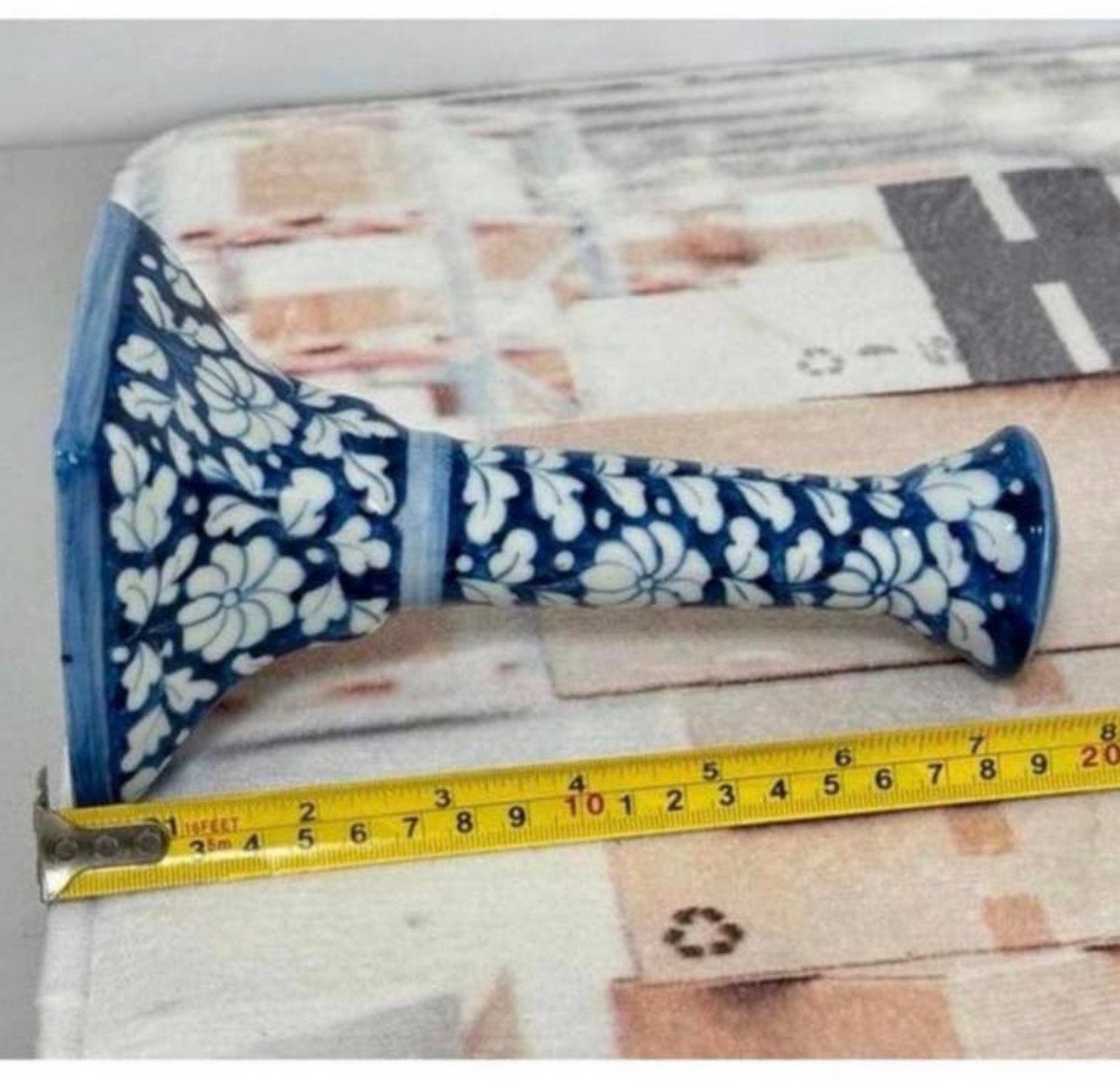 Blauwe aardewerk 20cm hoge lange kaarsenstandaard kandelaar, Antiek en Kunst, Antiek | Kandelaars, Ophalen of Verzenden, Keramiek of Aardewerk