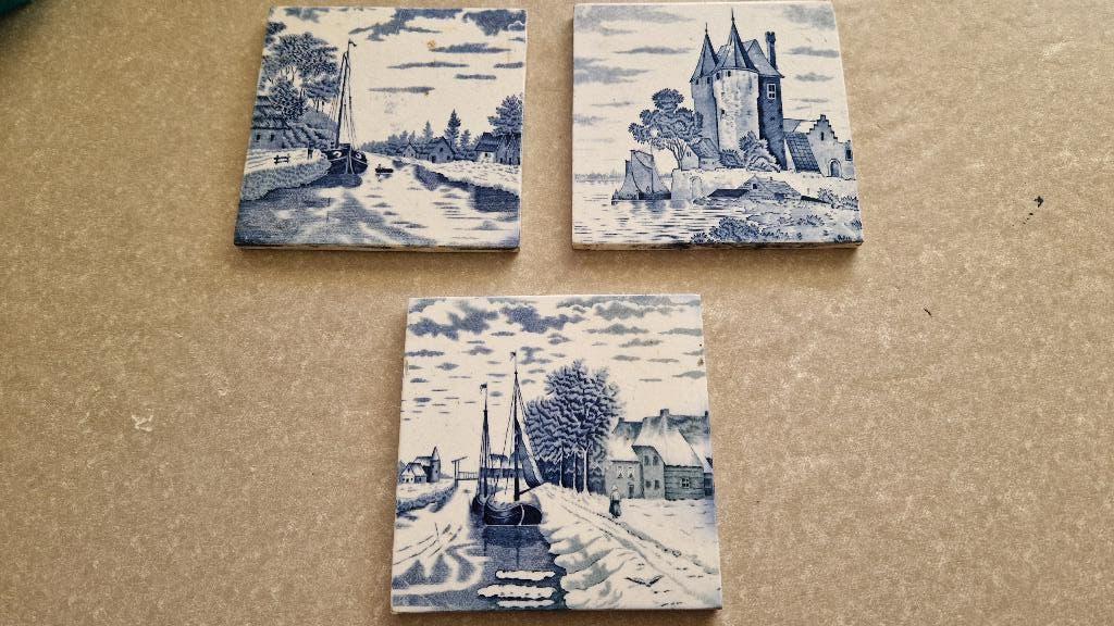 3 oude delfts blauwe hollandse tegels, Ophalen of Verzenden