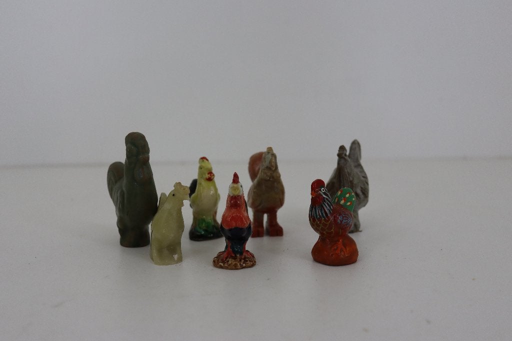 Mooie set van 7 vintage miniatuur haantjes & kippen, Verzamelen, Beelden en Beeldjes, Ophalen of Verzenden, Zo goed als nieuw