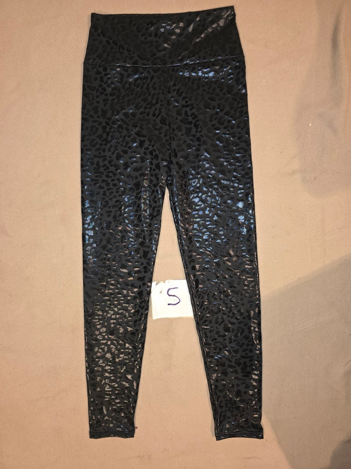 Zwarte glanzende legging met luipaardprint, Legging, Verzenden, Zwart, Nieuw