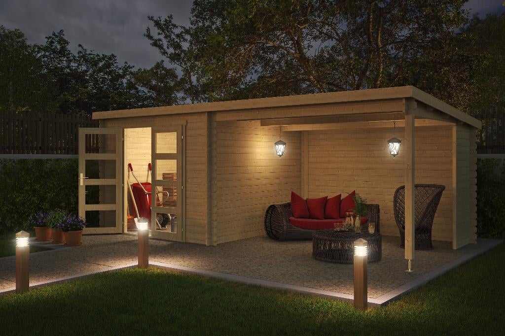 Blokhut met overkapping Manuel 600x275 Onbehandeld vuren, Verzenden, Nieuw
