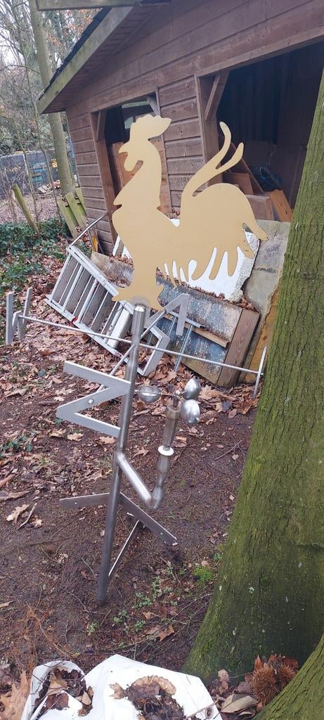 Rvs windwijzer met goudkleurige haan, Ophalen