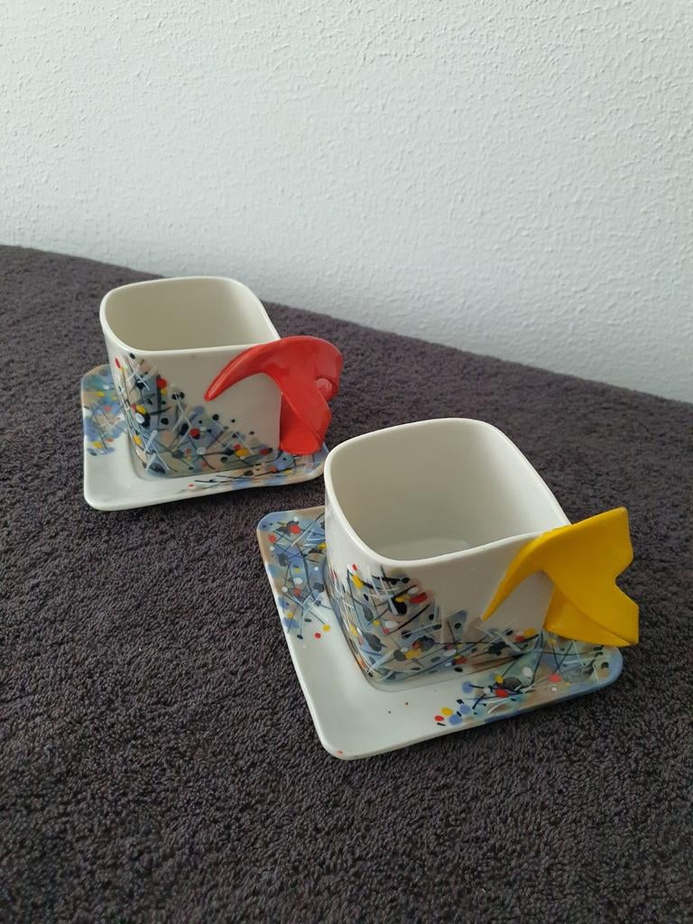 Set van 2 Kop en Schotel in De Stijl / Mondriaan / Rietveld, Ophalen of Verzenden