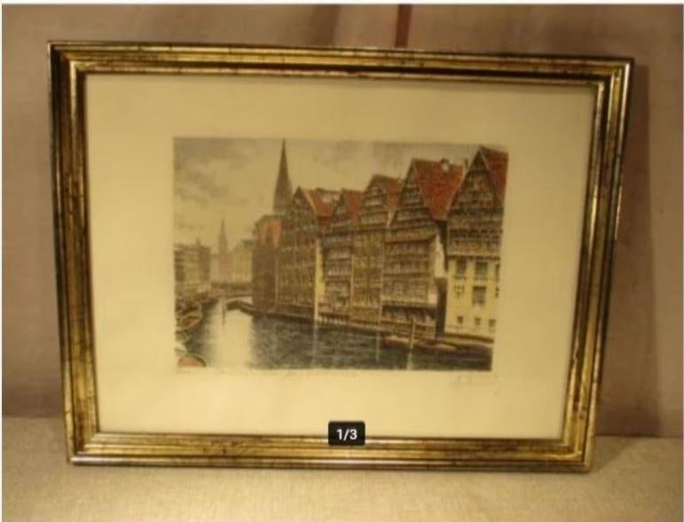 Prachtige Ets 'Rivier door de Stad' - Albrecht Bruck, Ophalen of Verzenden