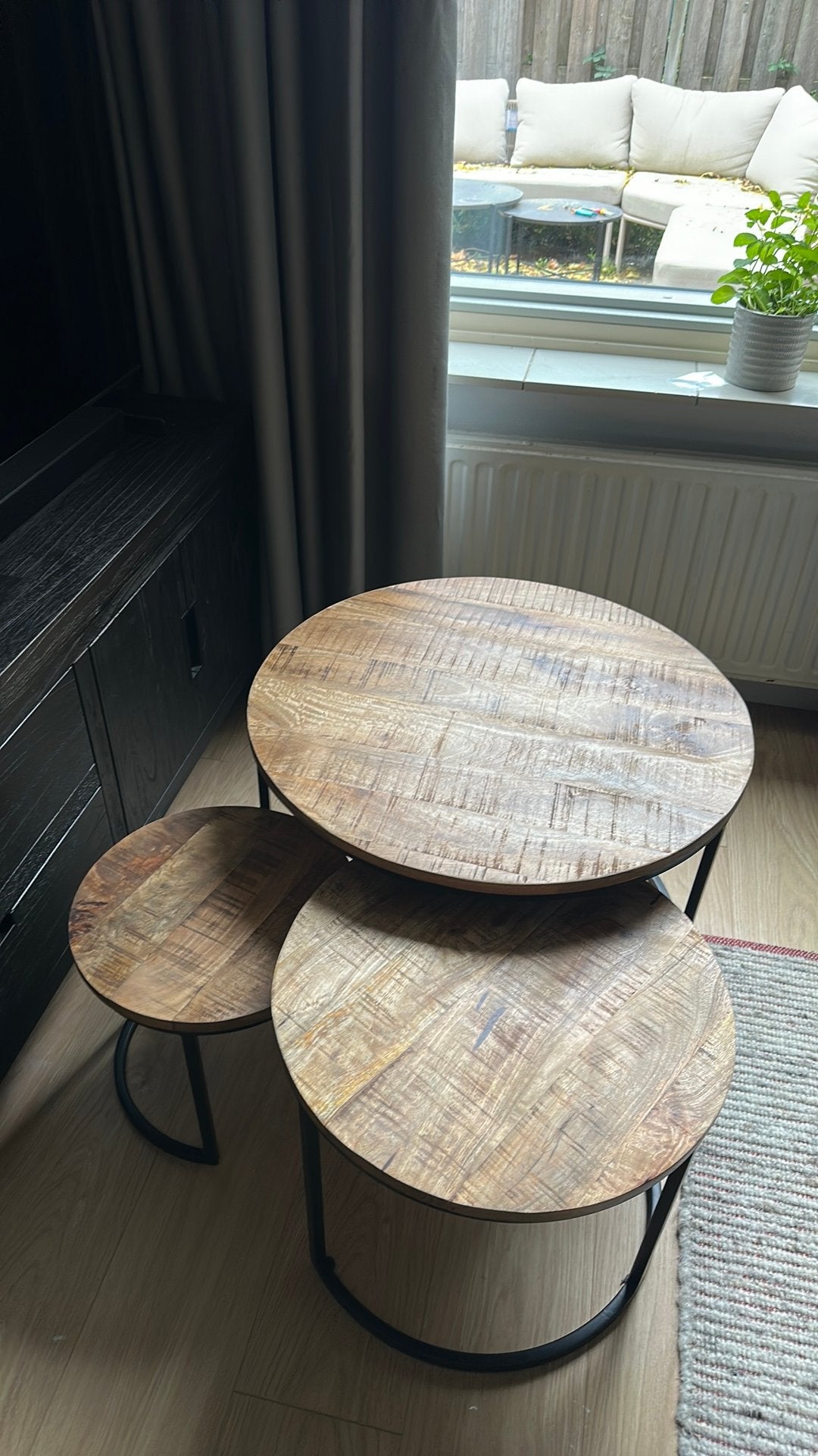 Mango salontafel set 3-delig, Ophalen, Zo goed als nieuw, Rond, 50 tot 100 cm