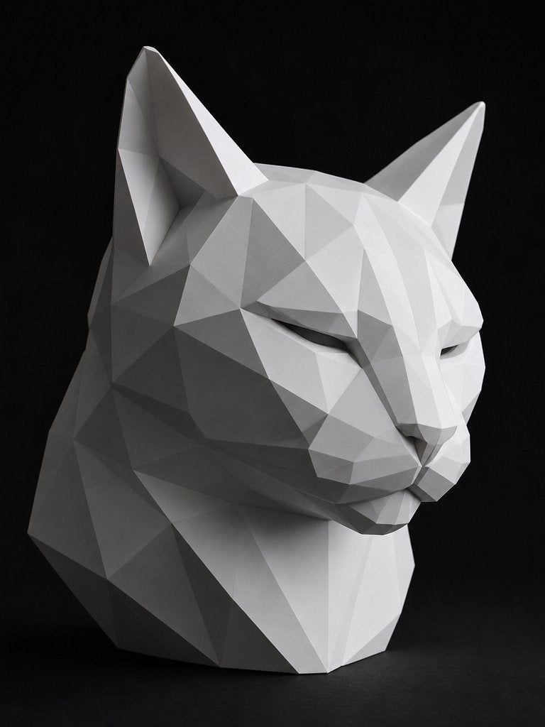 Modern geometrisch kattenbeeld - wit, Kunststof, Ophalen of Verzenden, 20 - 50 cm, Wit