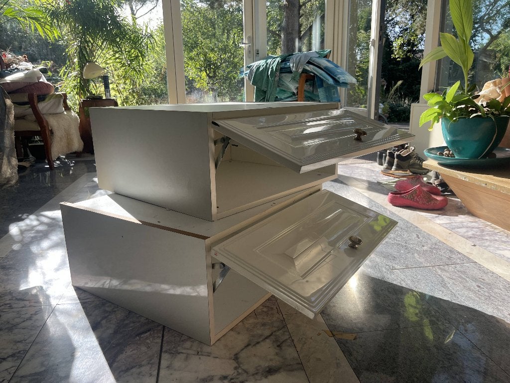 2 keuken boven keuken kastjes, Ophalen, Gebruikt, Wit, 50 tot 100 cm