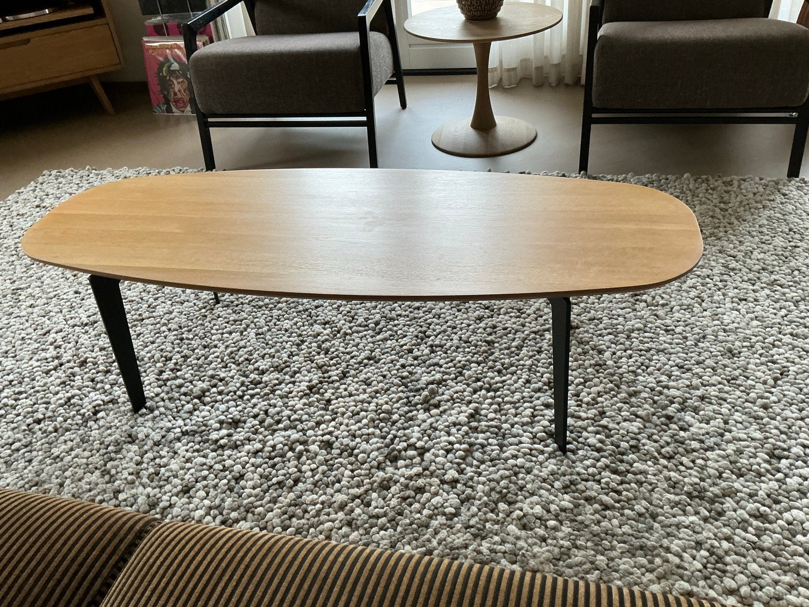 Scandinavische Salontafel Eikenhout met Zwarte Stalen Poten, Ophalen, 100 tot 150 cm, Eikenhout, 50 tot 100 cm