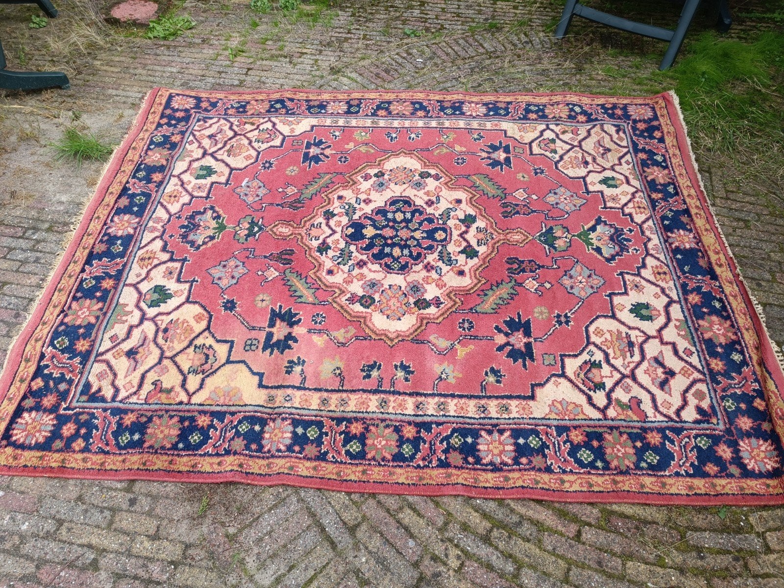 Prachtig Perzisch tapijt - Rood/Blauw met Medaillon, Ophalen, Gebruikt, 100 tot 150 cm, Rechthoekig