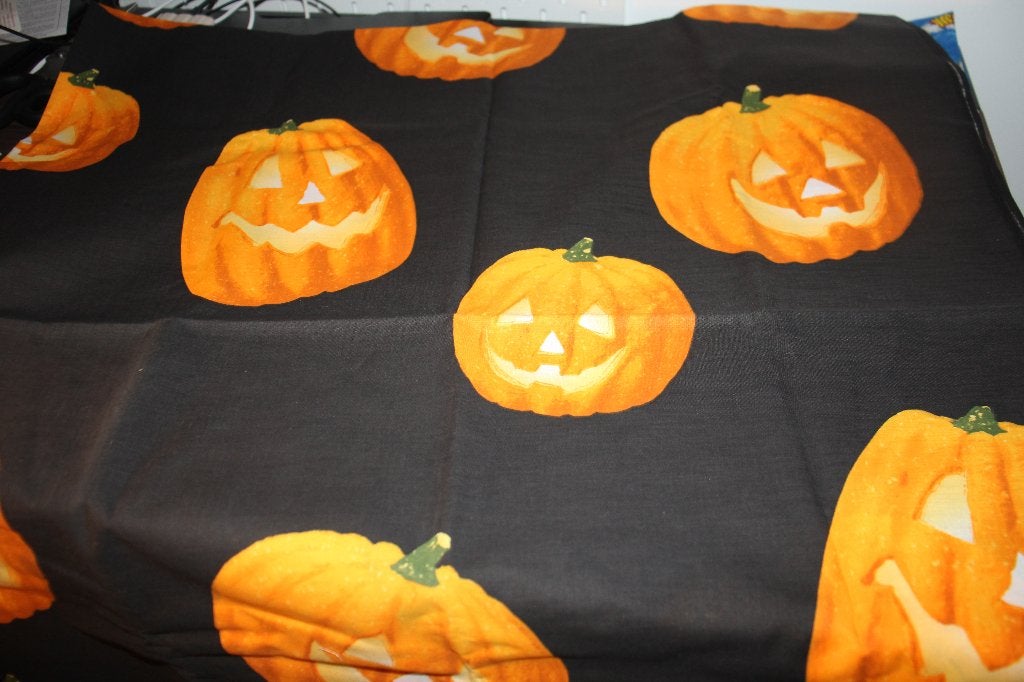 Coupon 100% katoen stof zwart oranje pompoen halloween #4174, 120 cm of meer, Zwart, Nieuw, Ophalen of Verzenden