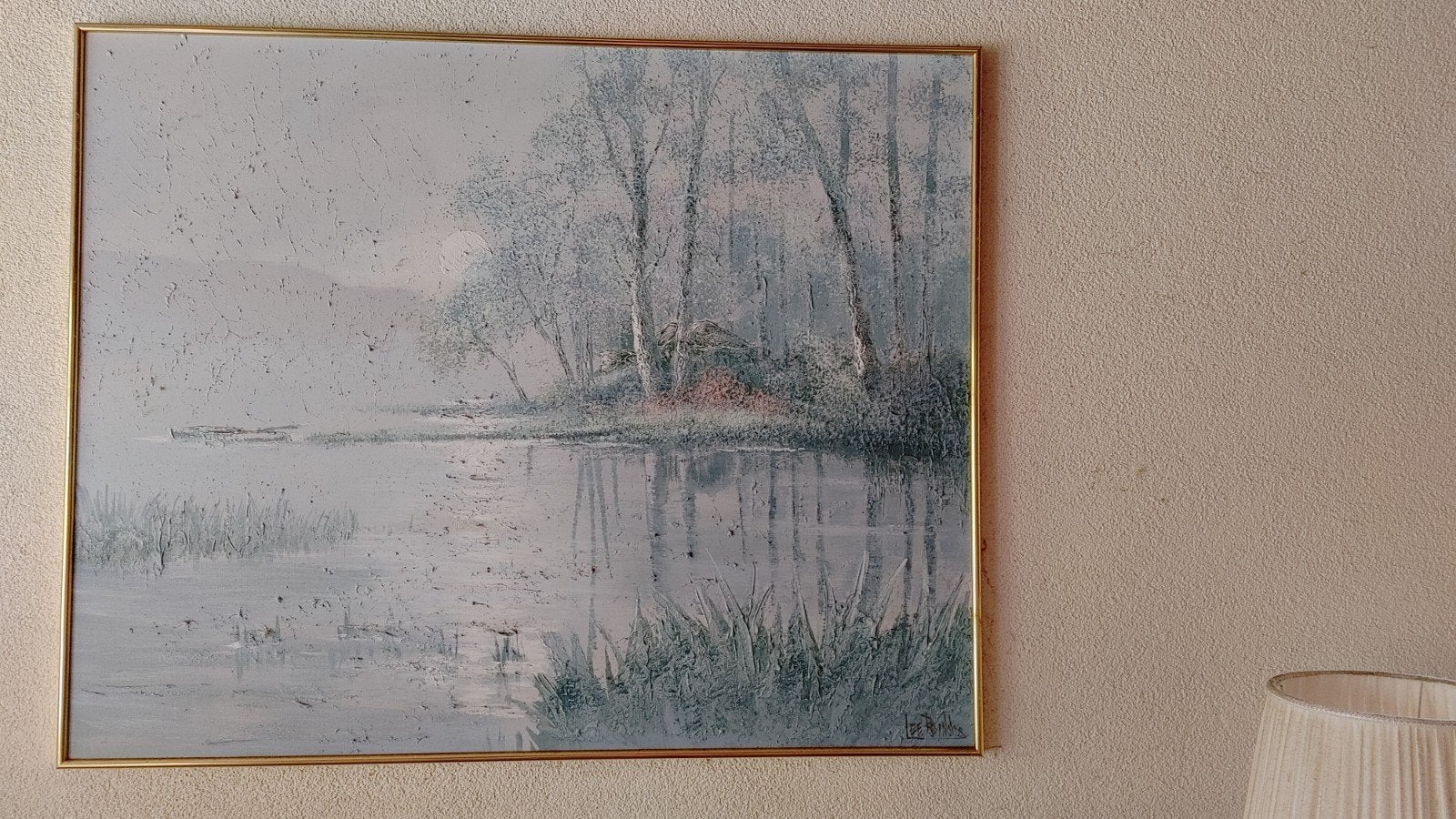 Schilderij met landschap, bomen en water, Ophalen, Gebruikt, Oorspronkelijke maker, 125 cm of meer