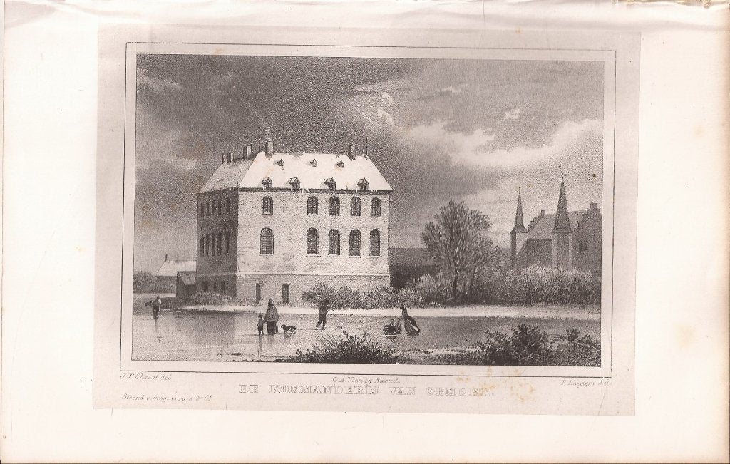 De Kommanderij in Gemert Noord-Braband Litho 1846, 1800 - 1899, Architectuur, Ophalen of Verzenden, Blanco verso