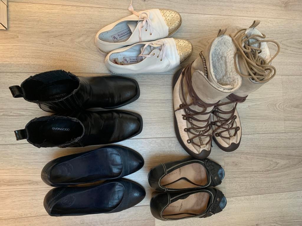 3 paar dames schoenen + 2 paar laarzen w.o. Sketchers, Zwart, Ophalen of Verzenden, Schoenen met hoge hakken, Gedragen