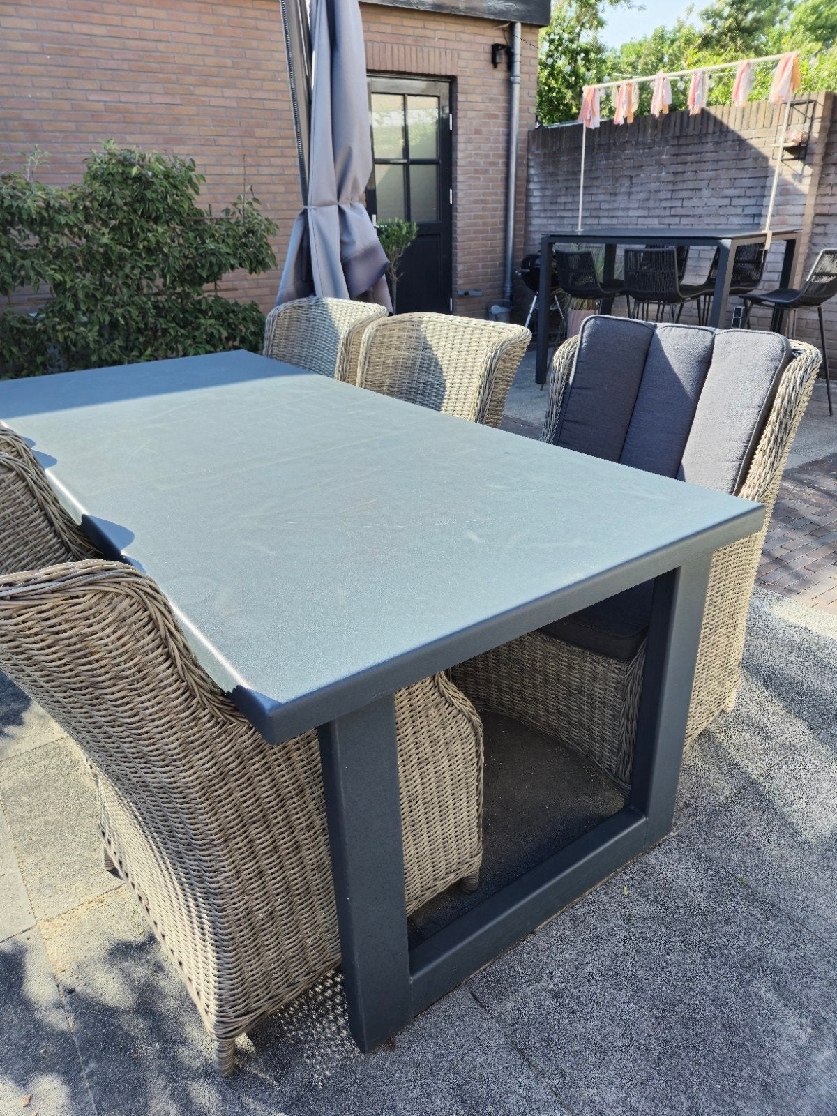 Mooie tuinset: gepoedercoat stalen eettafel met 6 stoelen, Ophalen, Gebruikt, Eettafel, 6 zitplaatsen