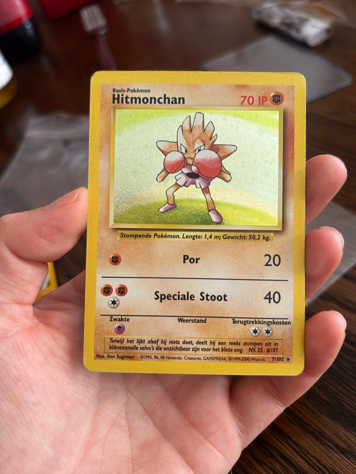 Pokémon Kaart Hitmonchan 70 IP Basis-Pokémon (Foil), Ophalen of Verzenden, Gebruikt, Losse kaart, Foil