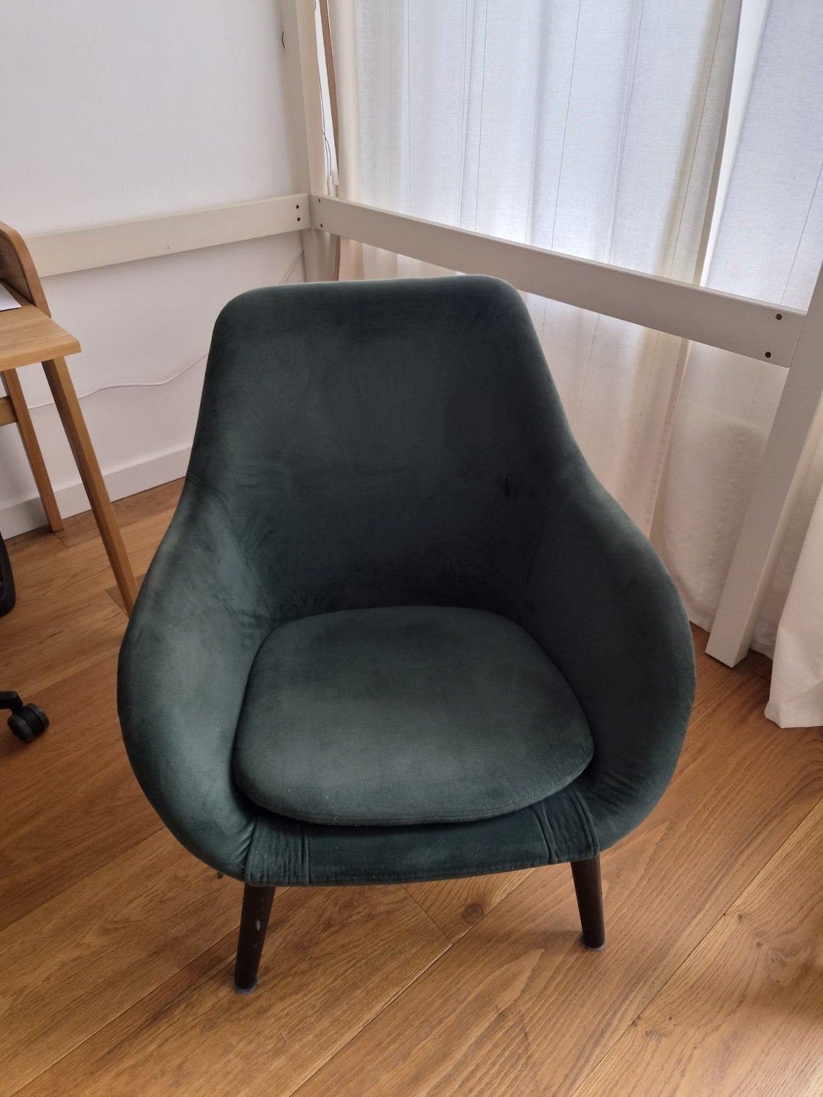 Donkergroene velvet fauteuil / loungestoel – Retro / Mid-cen, Ophalen, Gebruikt, Minder dan 75 cm, Stof