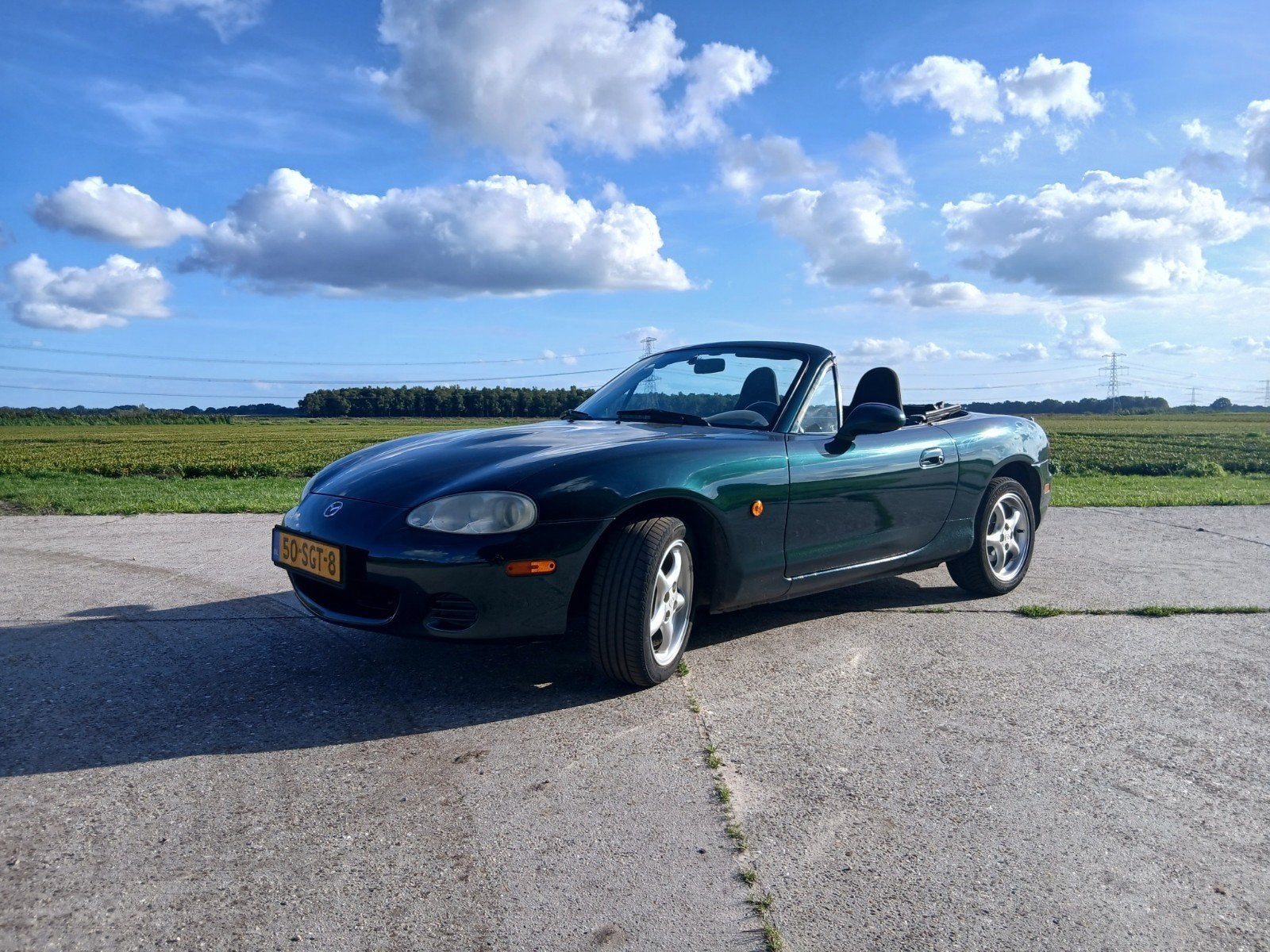 Mazda MX-5 cabriolet 1.6 I 2003 Groen softtop cabrio, Achterwielaandrijving, 40 €/maand, 4 cilinders, Cabriolet