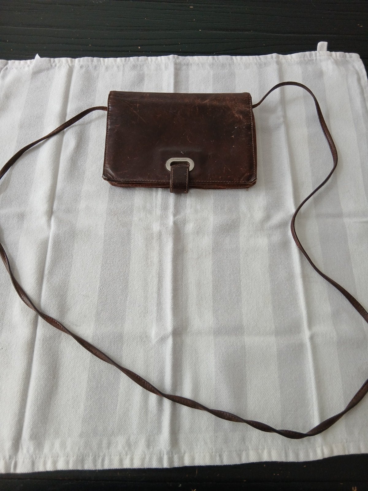 Lederen tas bruin portefeuille Claudio Ferrici  vintage, Ophalen of Verzenden, Bruin, Schoudertasje