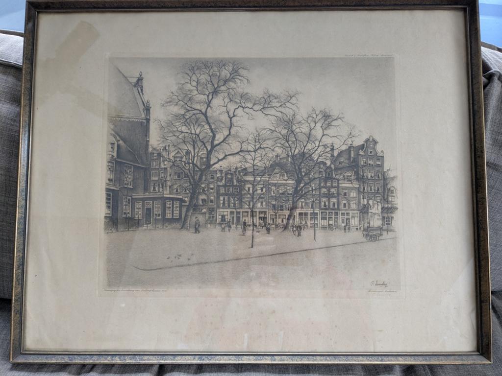 Litho van de Noordermarkt Amsterdam, Antiek en Kunst, Kunst | Etsen en Gravures, Ophalen