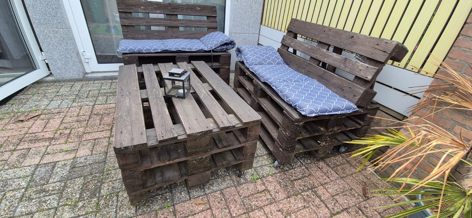Zelfgemaakte Pallet Loungeset - Snel Ophalen!, Tuin en Terras, Tuinsets en Loungesets, 4 zitplaatsen, Gebruikt, Bank, Ophalen of Verzenden