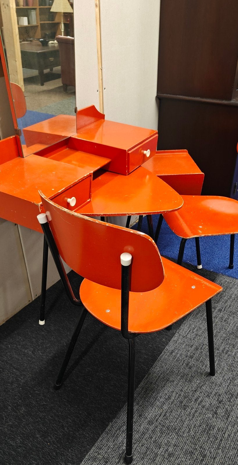 Vintage Oranje Formica Kaptafel met Stoelen - Jaren 60/70, Ophalen, Gebruikt, 50 tot 100 cm, Minder dan 100 cm