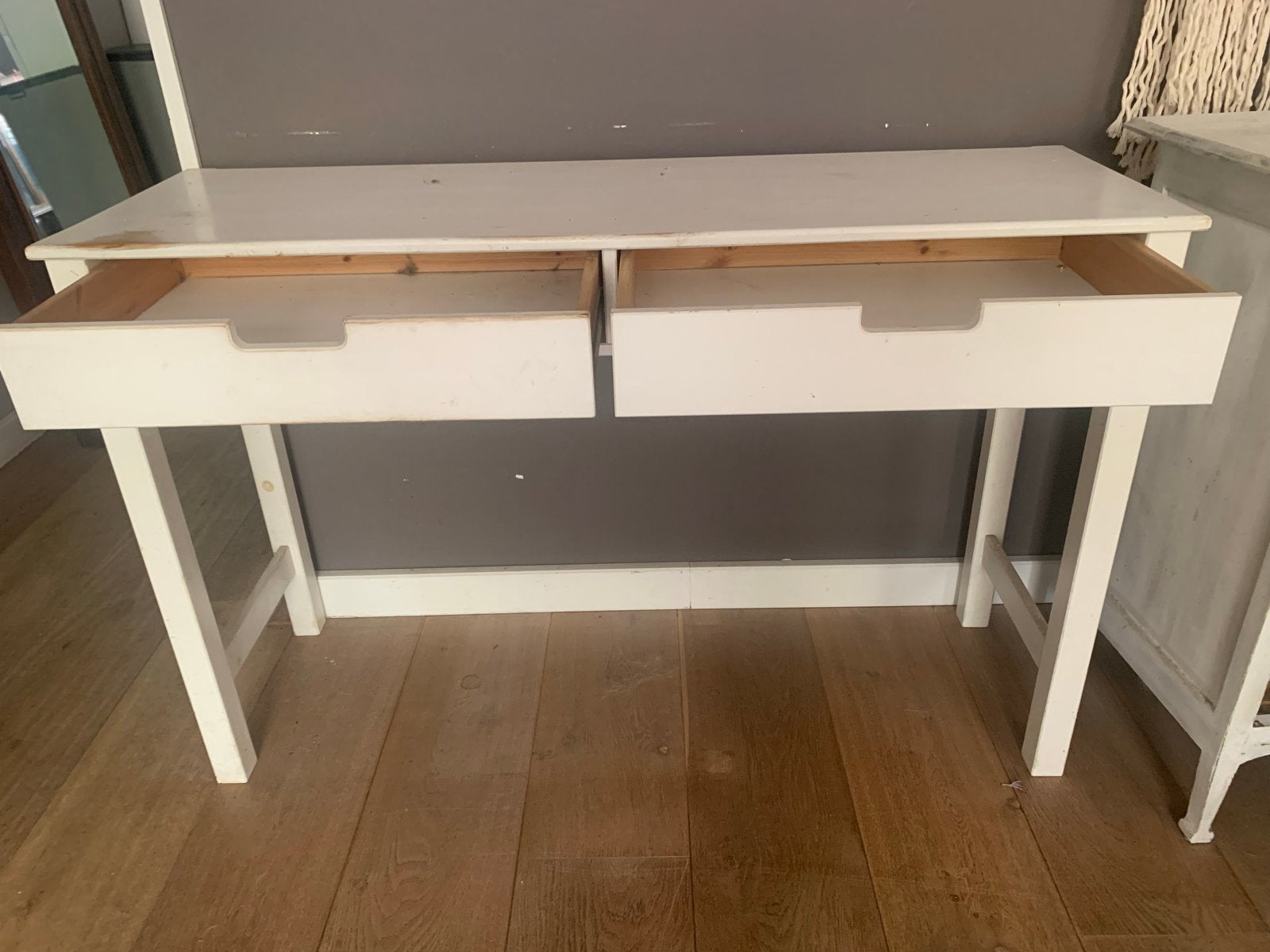 Witte houten bureau/tafel met twee lades, Ophalen, Gebruikt, 75 cm of meer, Modern