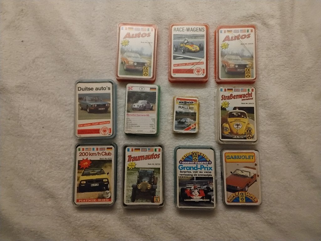 Collectie van 11 vintage auto-kwartetspellen, Verzamelen, Speelkaarten, Jokers en Kwartetten, Ophalen of Verzenden, Kwartet(ten)