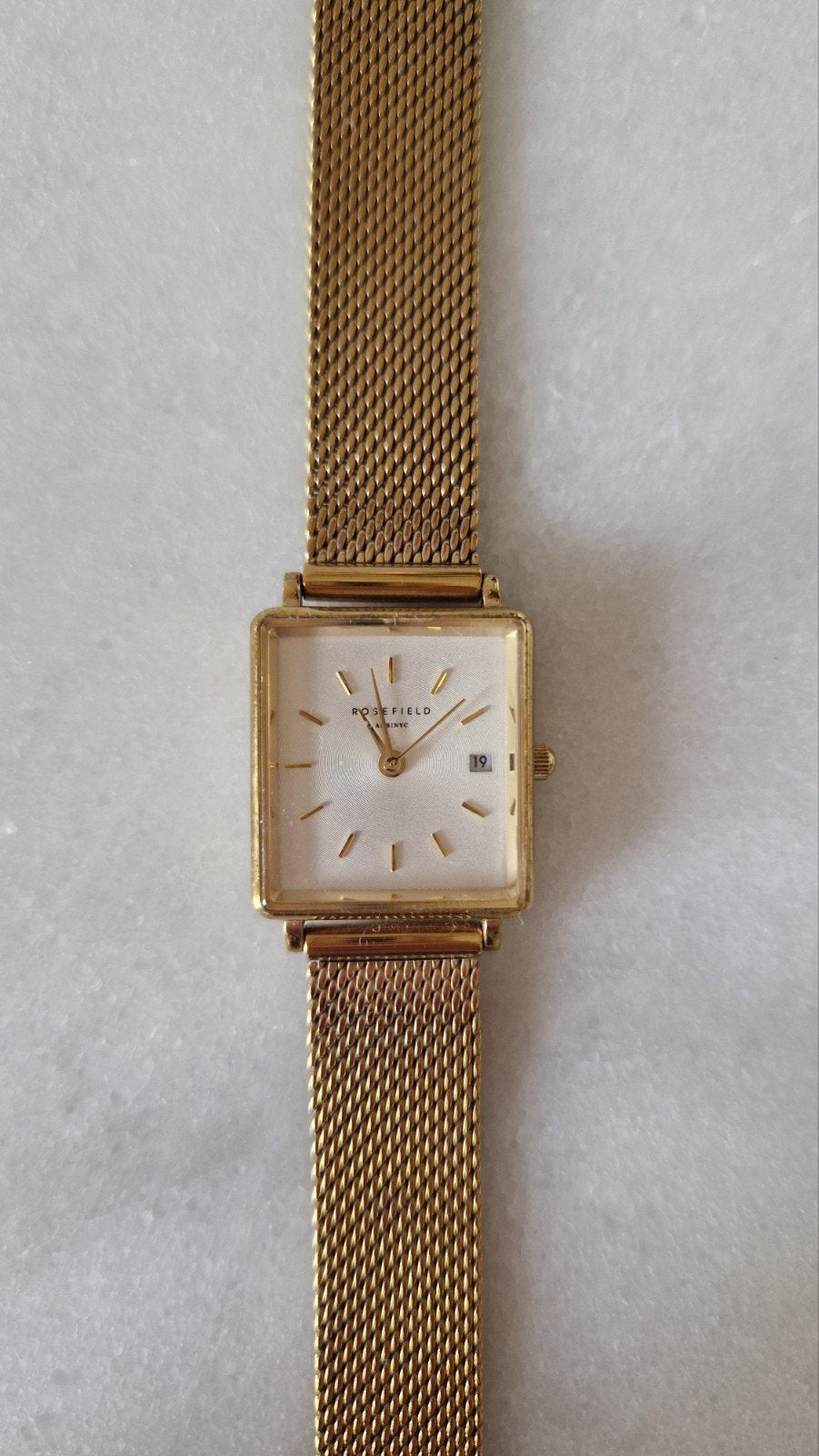 Rosefield horloge goudkleurig met vierkante wijzerplaat, Overige merken, Staal, Gebruikt, Staal