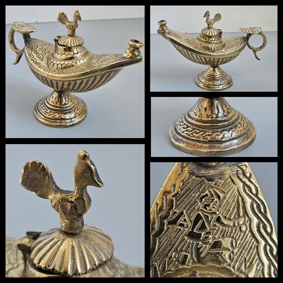 Antiek koper, geel koperen olielamp, toverlantaarn, Antiek en Kunst, Ophalen of Verzenden, Koper