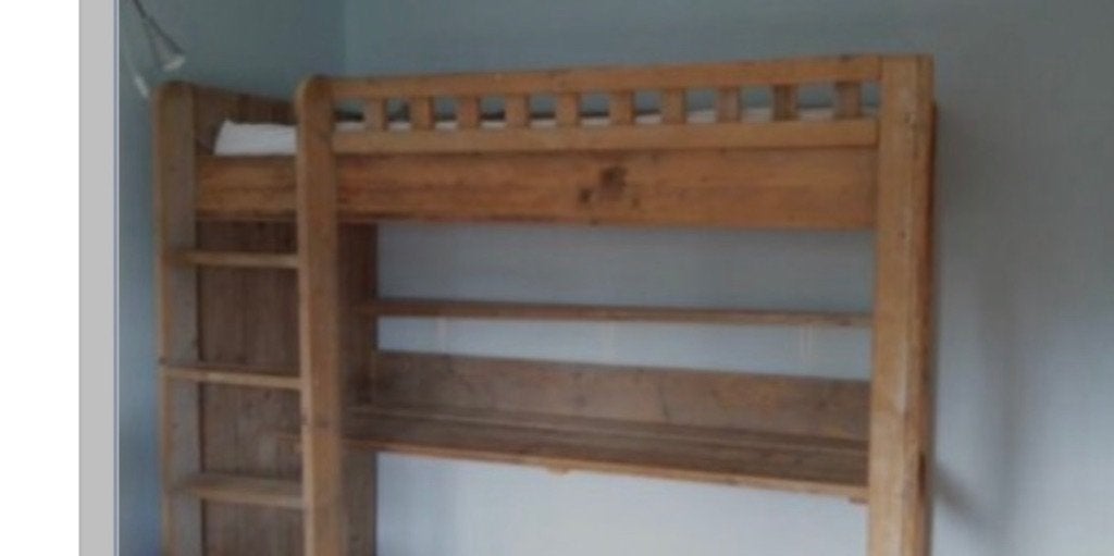 Hoogslaper- stoer steigerhout, Huis en Inrichting, Slaapkamer | Stapelbedden en Hoogslapers, Ophalen, Eenpersoons, Zo goed als nieuw