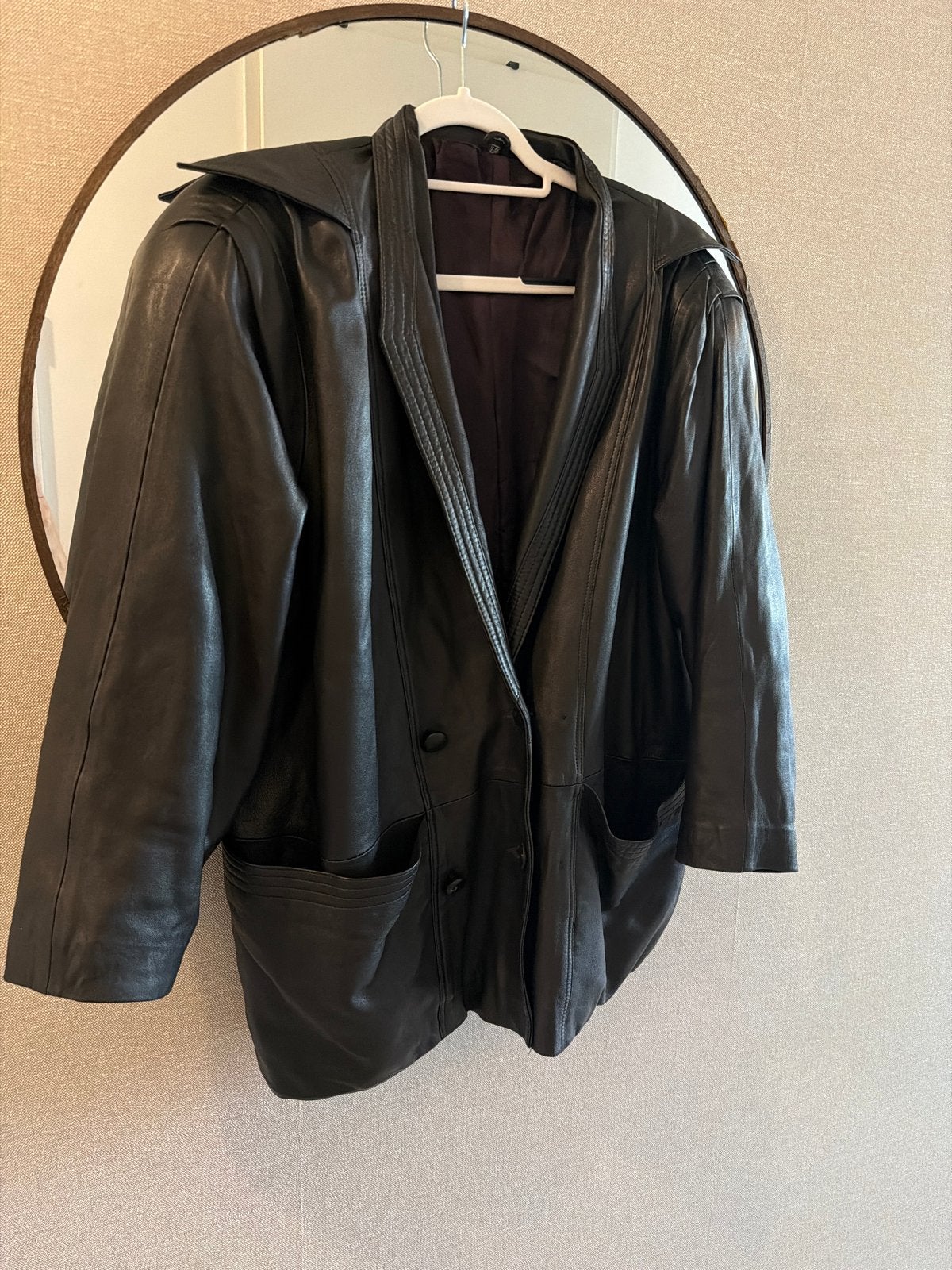 Vintage Leren Jas - Zwart, Kleding | Dames, Ophalen of Verzenden, Gedragen, Maat 46/48 (XL) of groter, Zwart