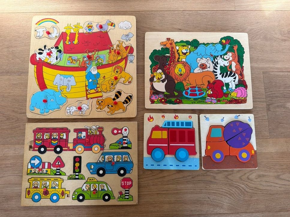 Houten Puzzels voor Kinderen - Voertuigen en Dieren, 2 tot 4 jaar, Gebruikt, 10 tot 50 stukjes, Ophalen of Verzenden