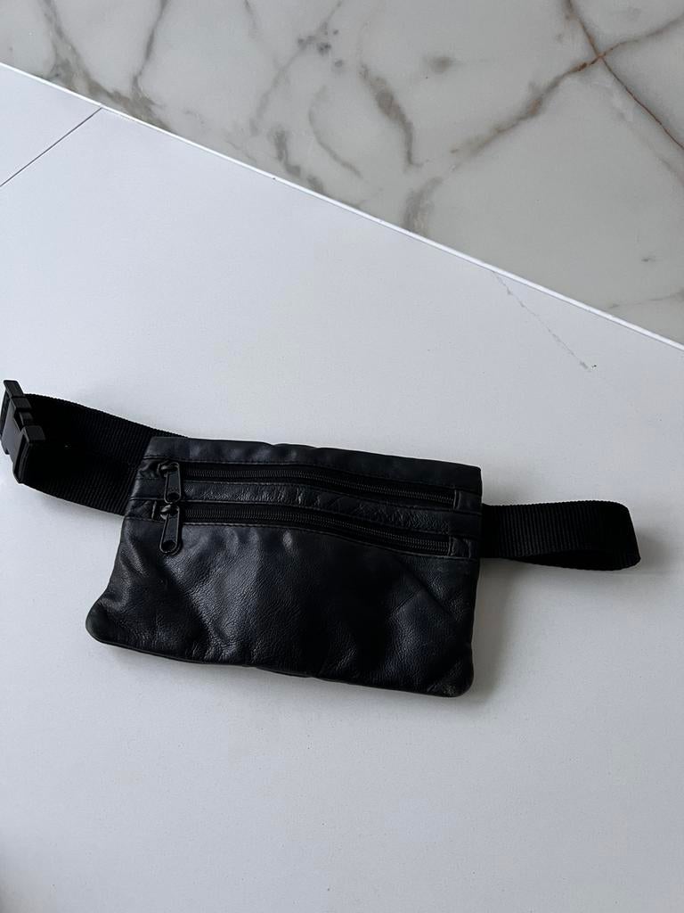 ZWART ECHT LEREN HEUPTAS HEUPTASJE CROSS BODY SCHOUDERTAS, Ophalen of Verzenden, Zo goed als nieuw, Zwart, Leer