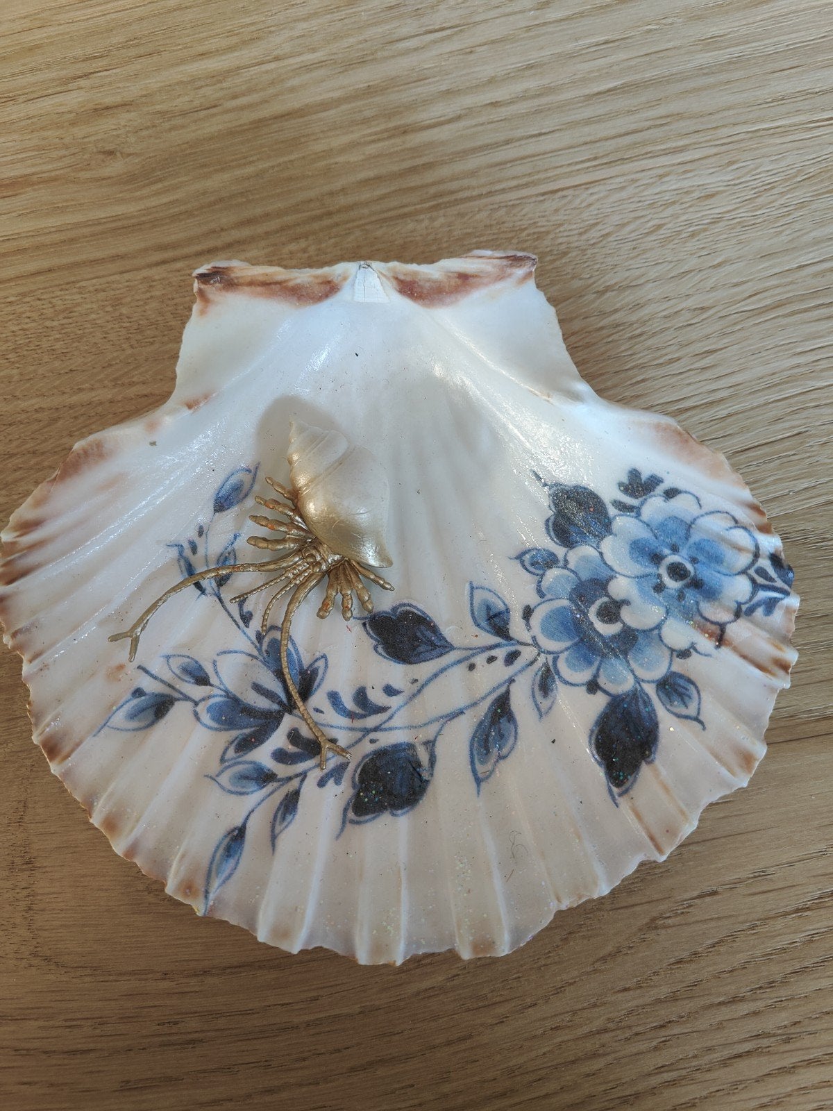 Sint Jacobs schelp Delfts blauw met gouden vis 3D, Ophalen of Verzenden