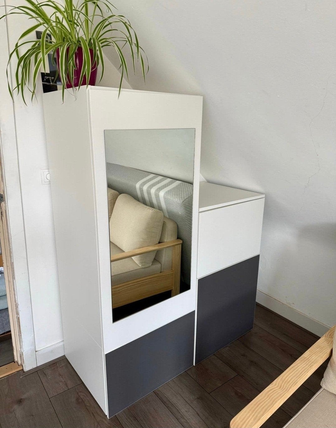 IKEA PLATSA kasten - 4 elementen wit/grijs met spiegel, Ophalen, Met deur(en), Gebruikt, 100 tot 150 cm