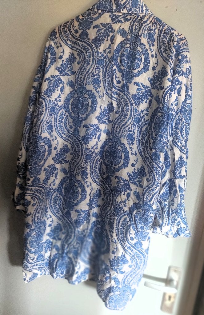 Midi-jurk met knoopjes hals en print., Ky creaton, Blauw, Jurk, Ophalen of Verzenden